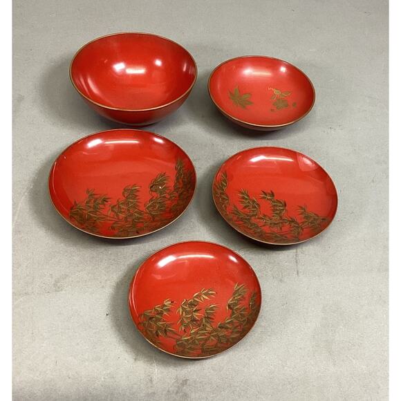 Set Of 5 Japanese Hand Painted Floral Sake Cups Bowls - Picture 1 of 16
